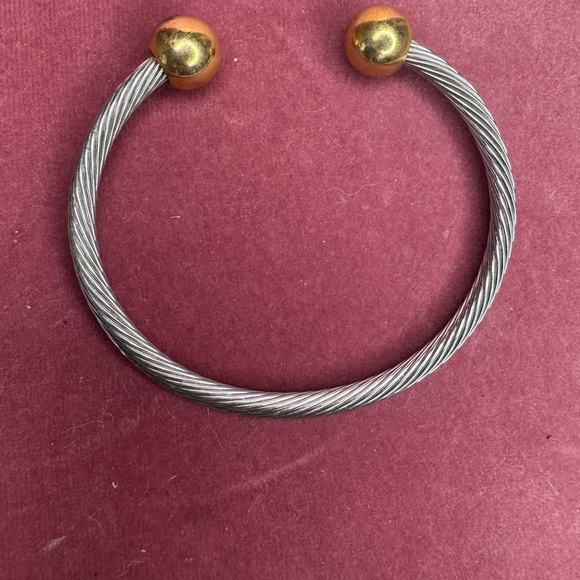 Two-Toned Silver and Gold Tone Spiral Twist Cuff Bracelet - Picture 3 of 7